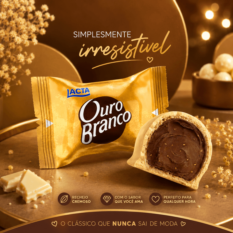 Wafer Recheado Ouro Branco Sabor Chocolate Branco 20g